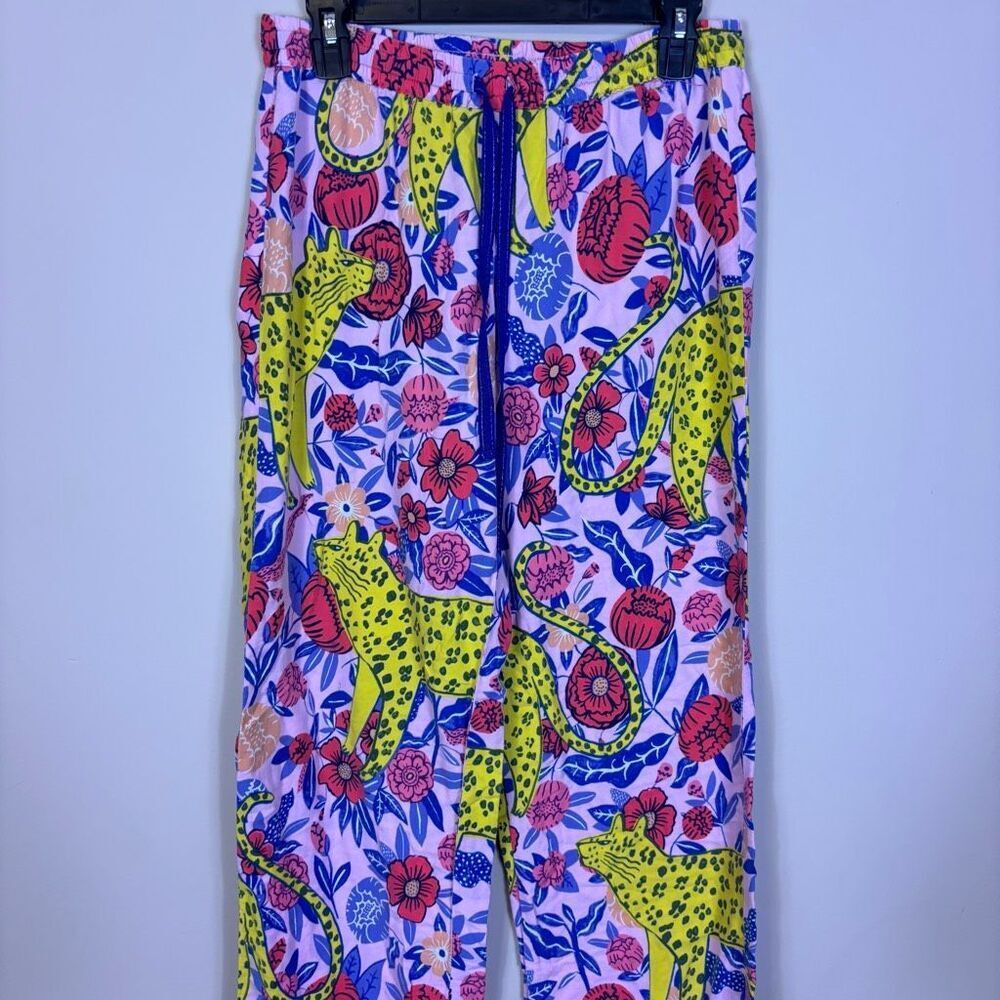 Agathe Singer Pink with‎ Floral and Leopard Pajama PJ Pants Small - Picture 3 of 6